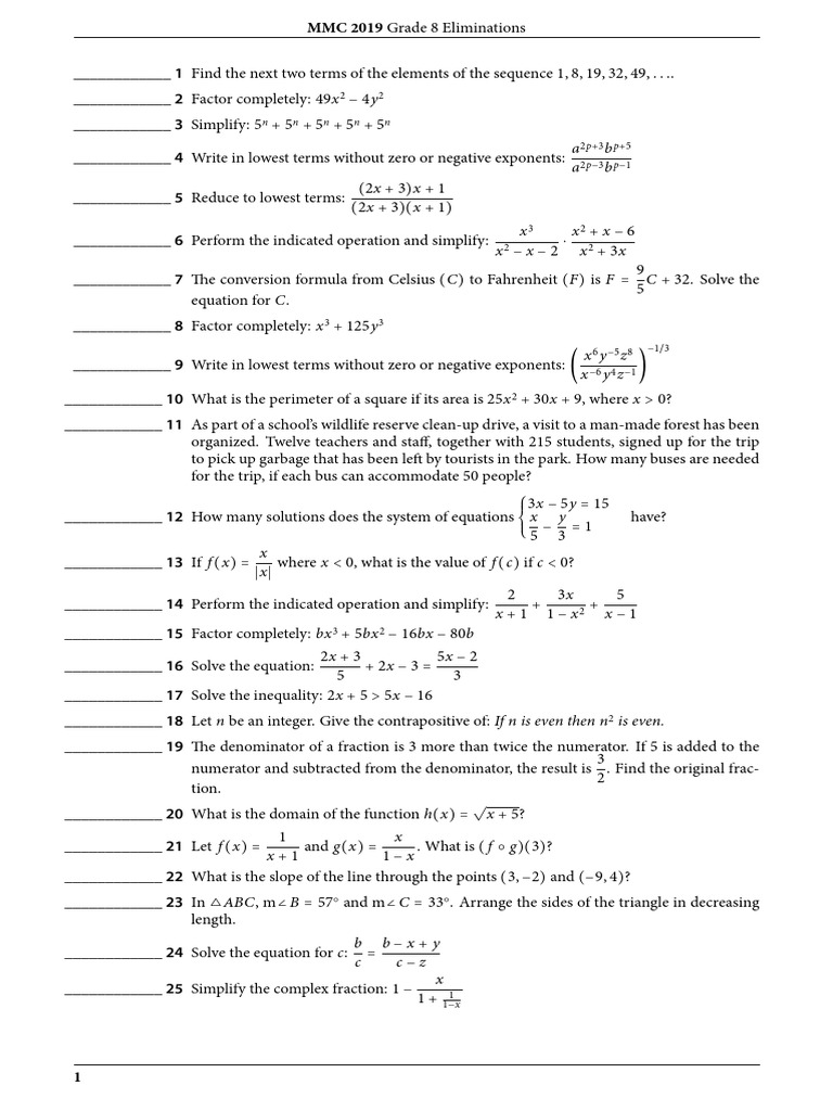 GR 8 MMC 2019 | PDF | Fraction (Mathematics) | Elementary Mathematics