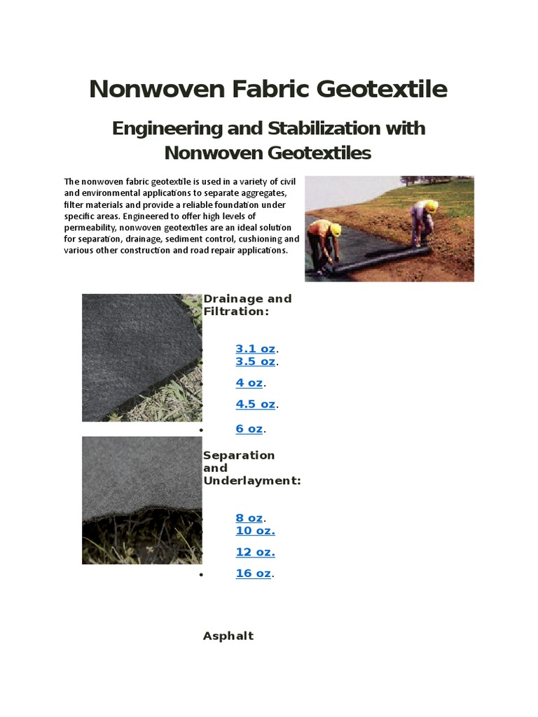 Nonwoven Geotextile Uses & Benefits | PDF | Drainage | Nonwoven Fabric
