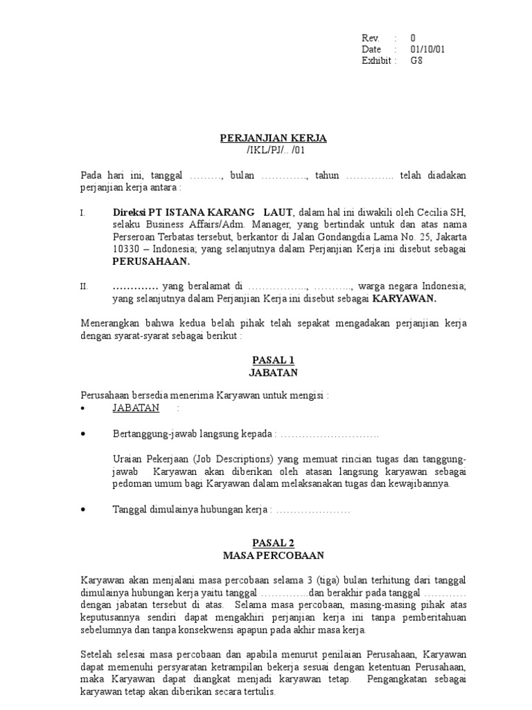 Contoh Surat Perjanjian Kontrak Kerja Karyawan Swasta Pdf ...