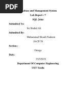 Database and Management System Lab Report: 7 SQL Joins Submitted To