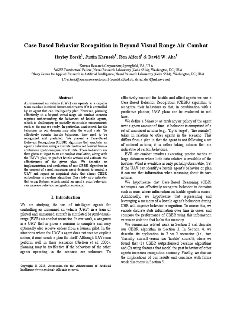 Case-Based Behavior Recognition in Beyond Visual Range Air Combat | PDF ...