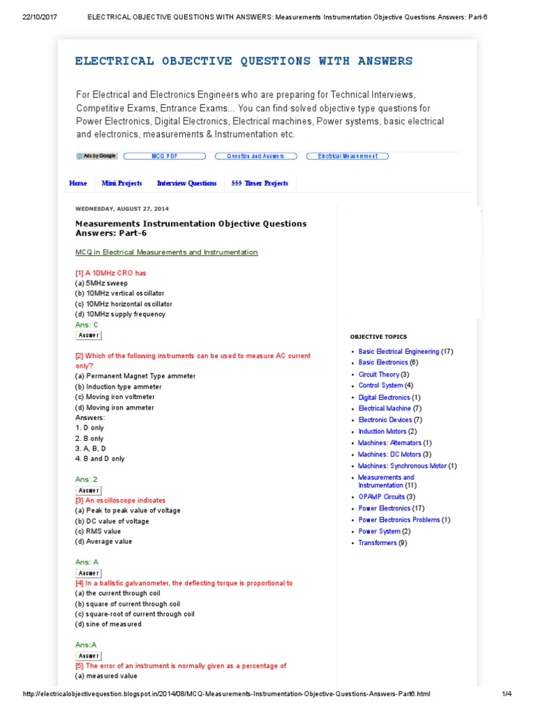 Electrical Objective Questions With Answ PDF Force Electronics