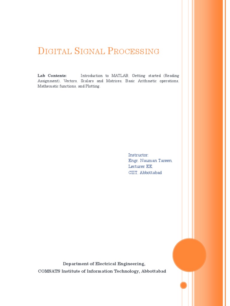 Igital Ignal Rocessing Lab Contents Introduction To MATLAB, Getting