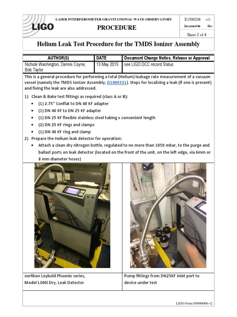 E1500248V1 Helium Leak Test Procedure For TMDS PDF Ligo Leak