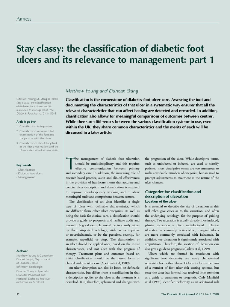 Stay Classy: The Classification of Diabetic Foot Ulcers and Its ...