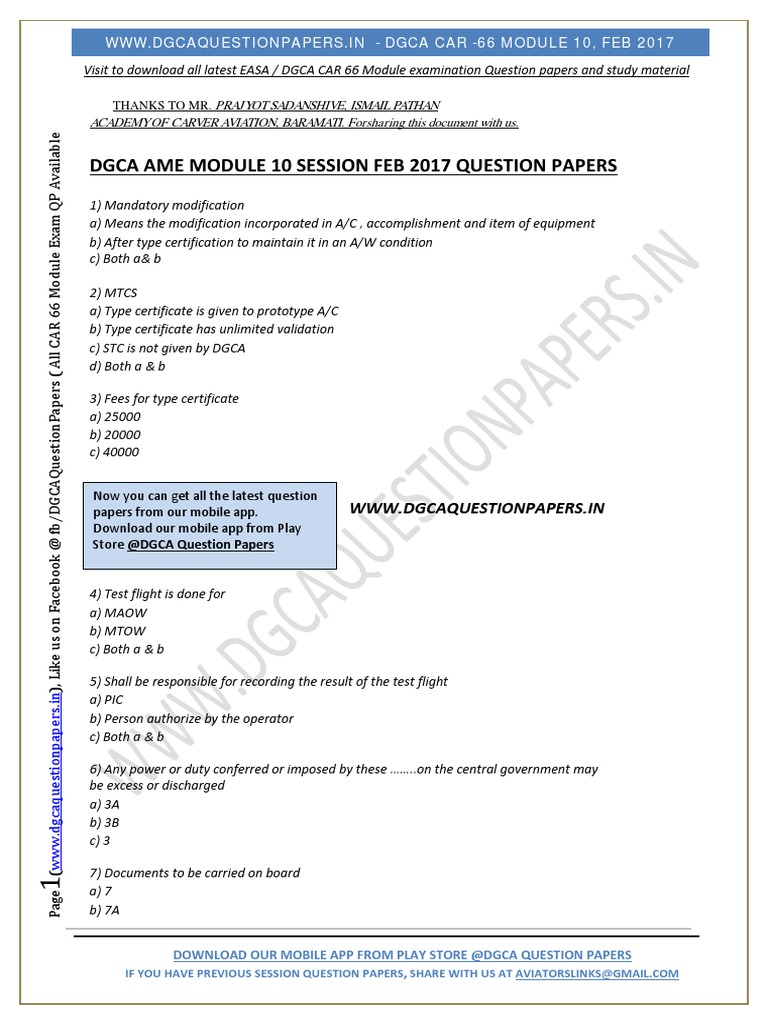 Dgca Ame Module 10 Session Feb 2017 Question Papers | PDF | Google Play