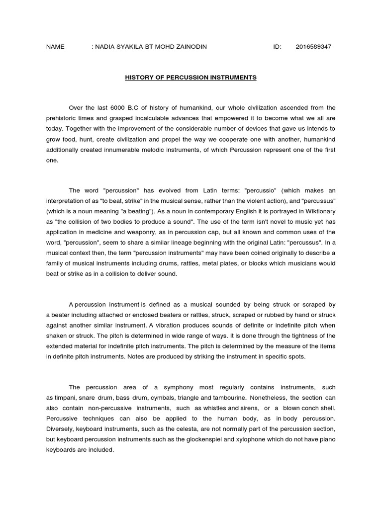 History of Percussion Instruments | PDF | Musical Instruments ...