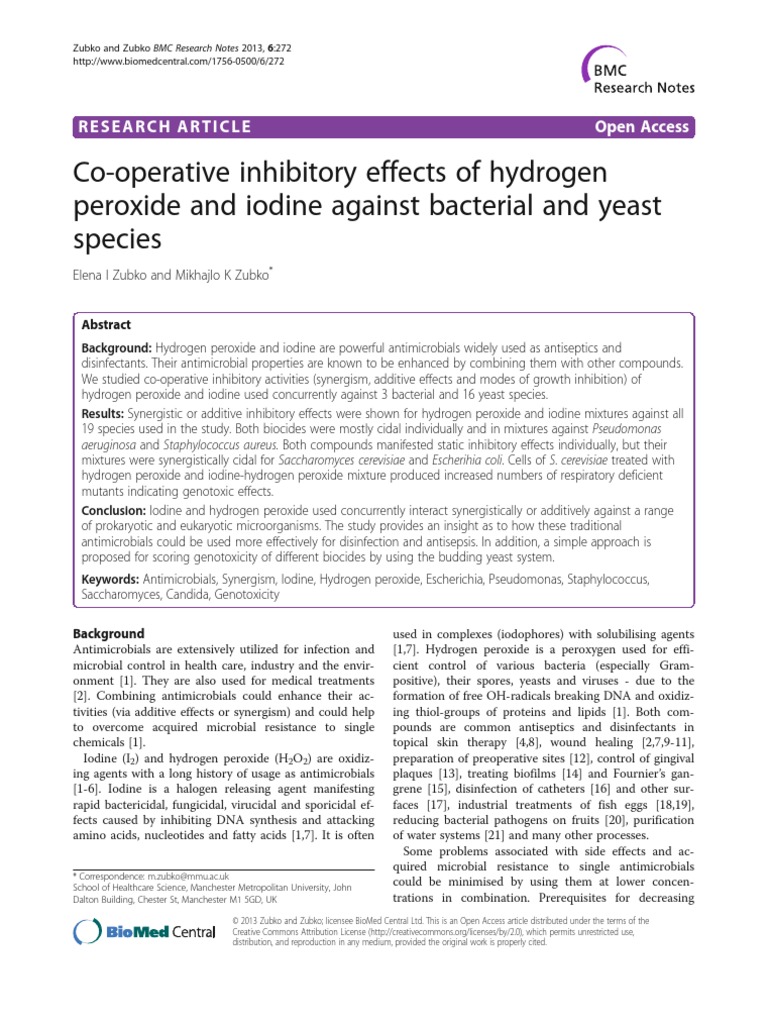 Co-Operative Inhibitory Effects of Hydrogen Peroxide and Iodine Against ...