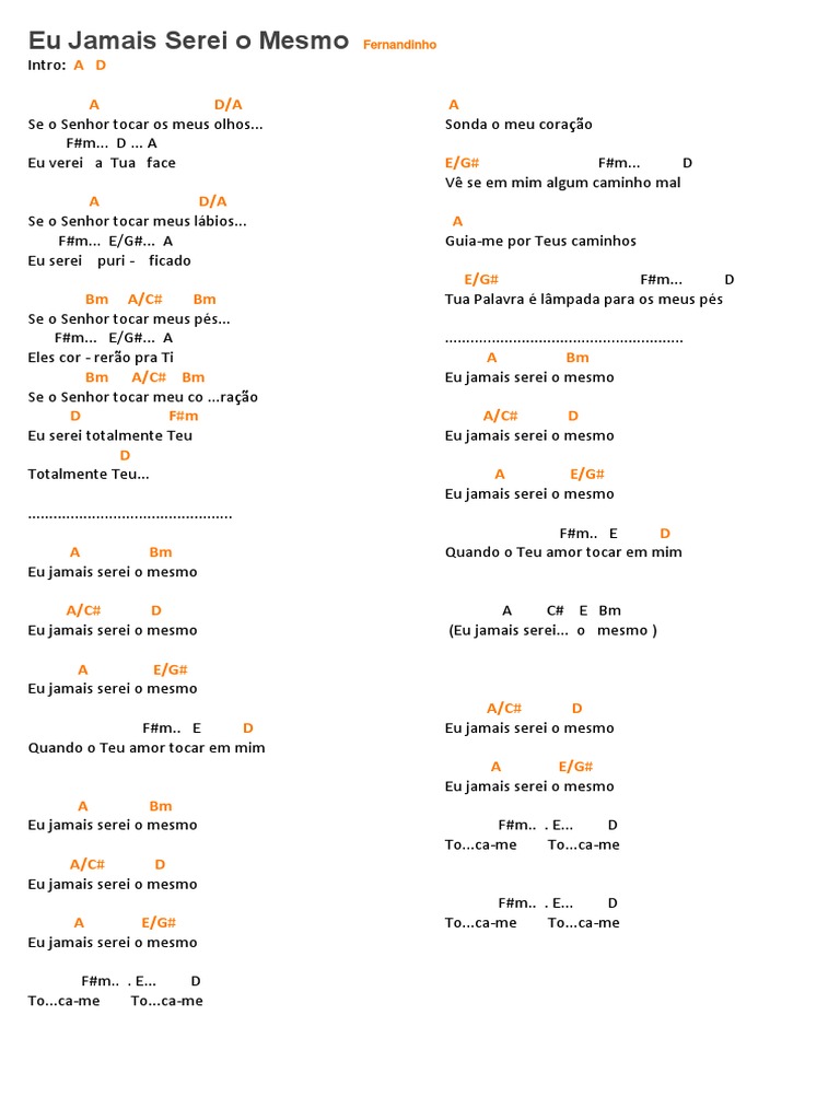 Eu Jamais Serei O Mesmo Fernandinho Cifrada Docx Eu jamais serei o mesmo. scribd