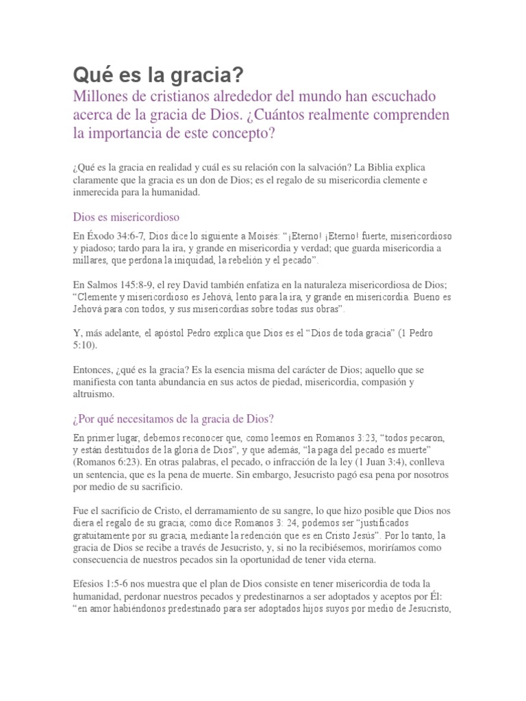 La Gracia de Dios: Significado y Propósito | PDF | Gracia en el ...