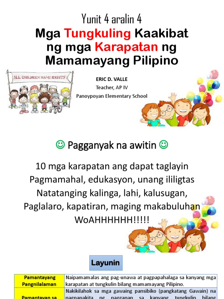 Karapatan At Tungkulin Ng Batang Pilipino Mga Larawan