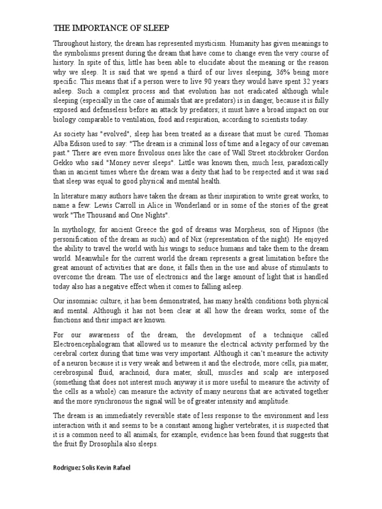 The Importance of Sleep PDF Sleep Dream