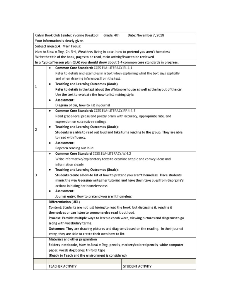 Lesson Plan 3 | PDF | Common Core State Standards Initiative | Books