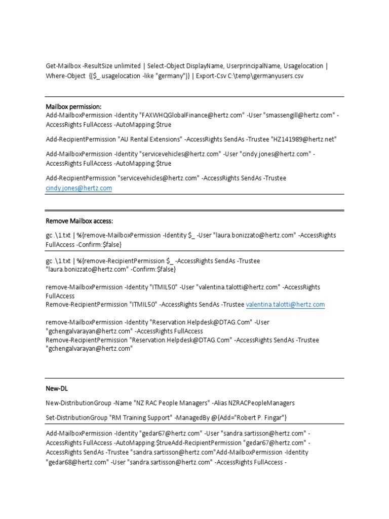 PowerShell Mailbox Management Commands | PDF | Computer Security | Security