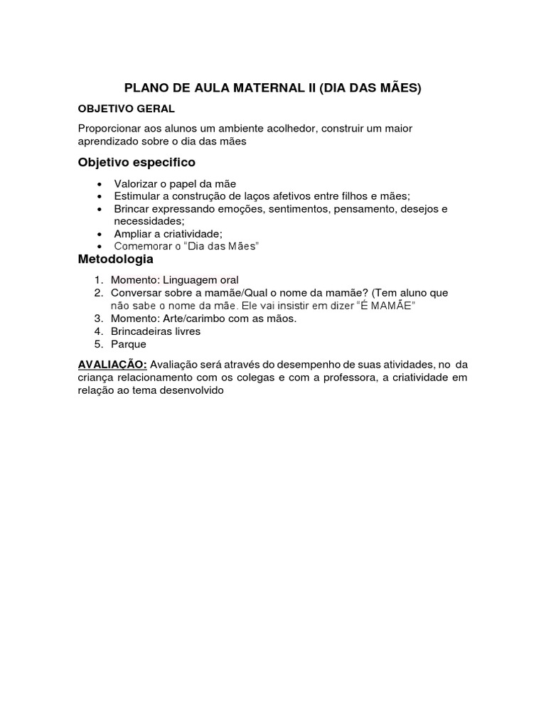 Plano de Aula Maternal Ii | PDF