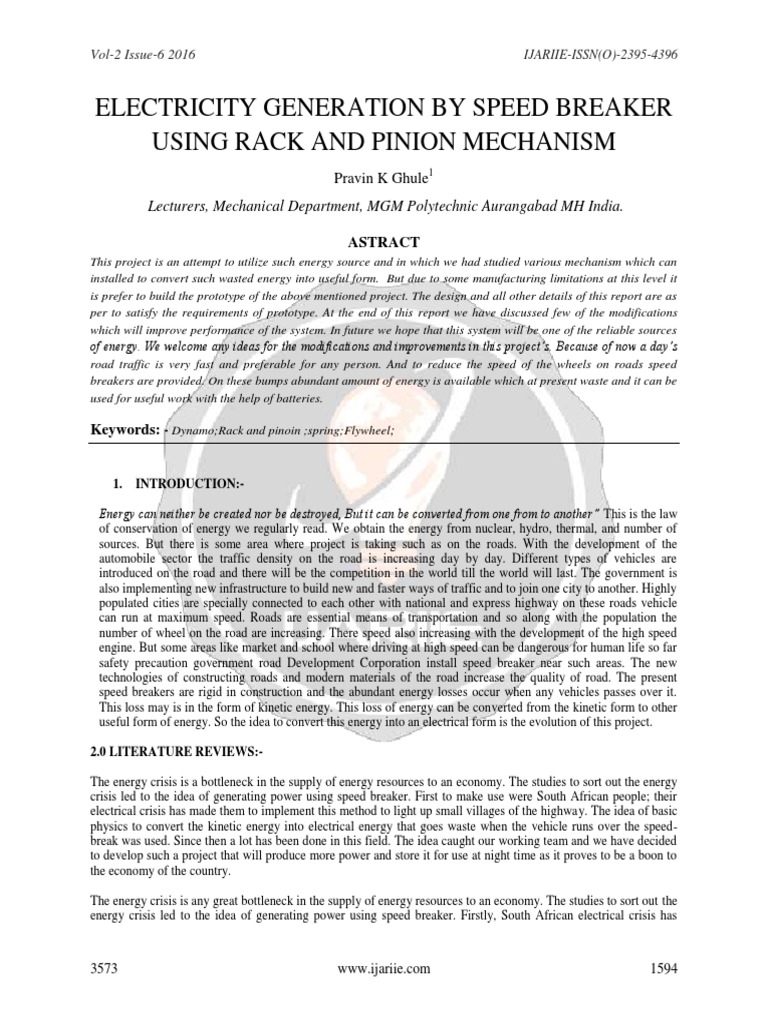 Electricity Generation by Speed Breaker Using Rack and Pinion Mechanism