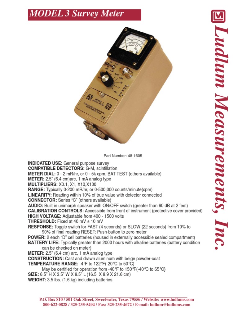 Ludlum Model 3 Survey Meter Overview | PDF | Equipment | Electronics