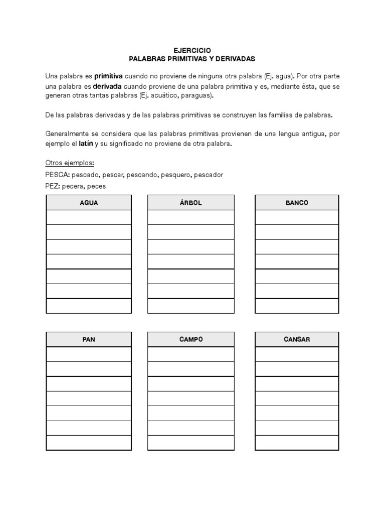 Ejercicios Pr cticos De Palabras Derivadas Y Compuestas GEYE
