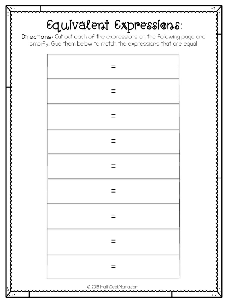 Matching Equivalent Expressions Activity | PDF