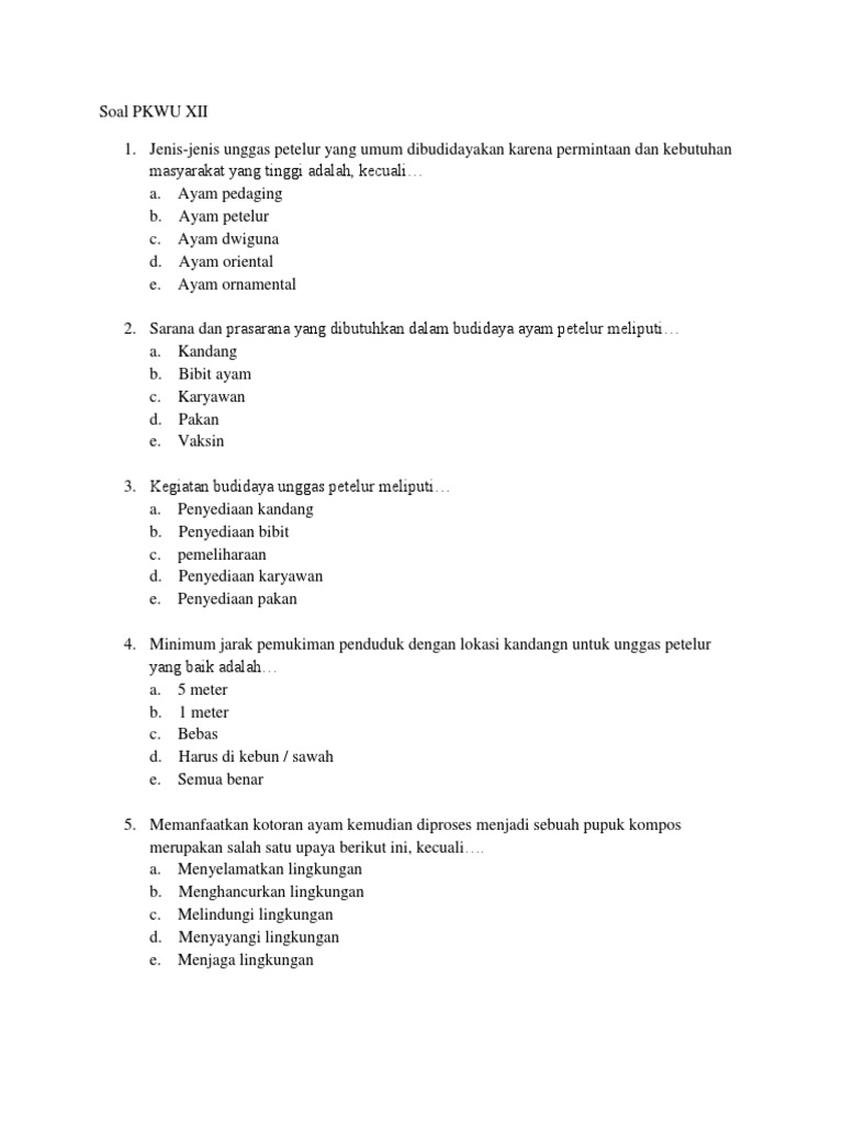 Soal Pkwu Xii 2018