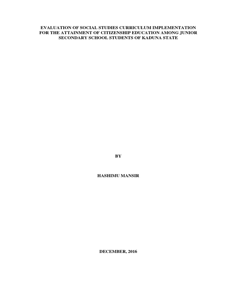 Evaluation of Social Studies Curriculum Implementation For The ...