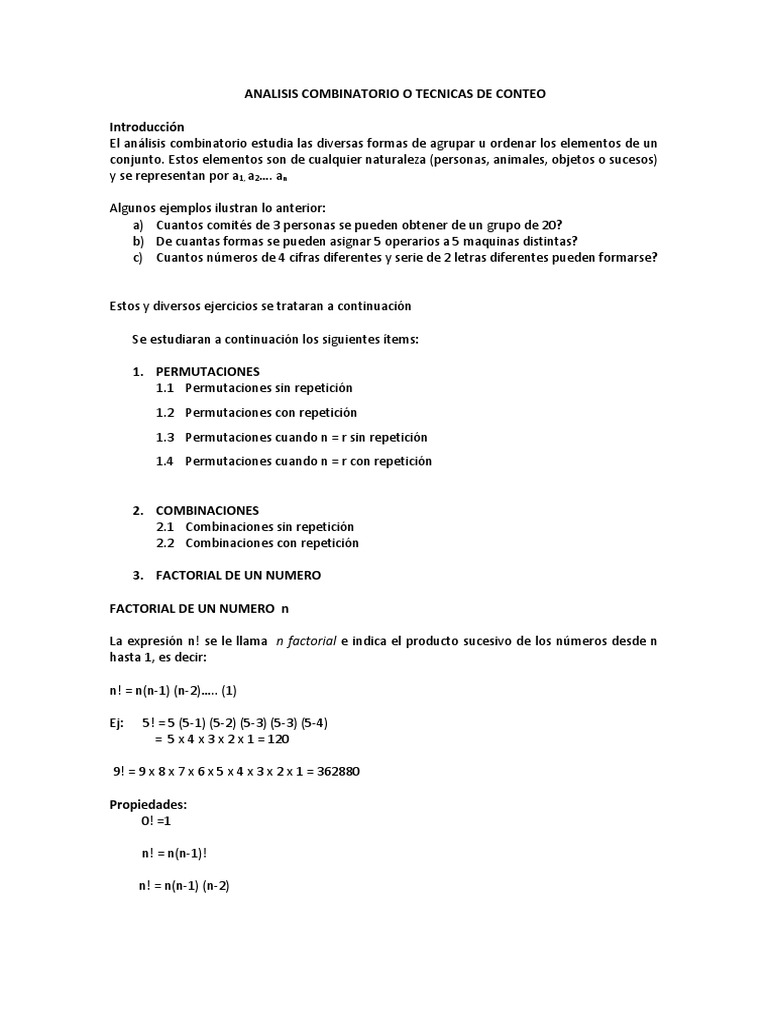 Analisis Combinatorio | PDF | Permutación | Combinatoria