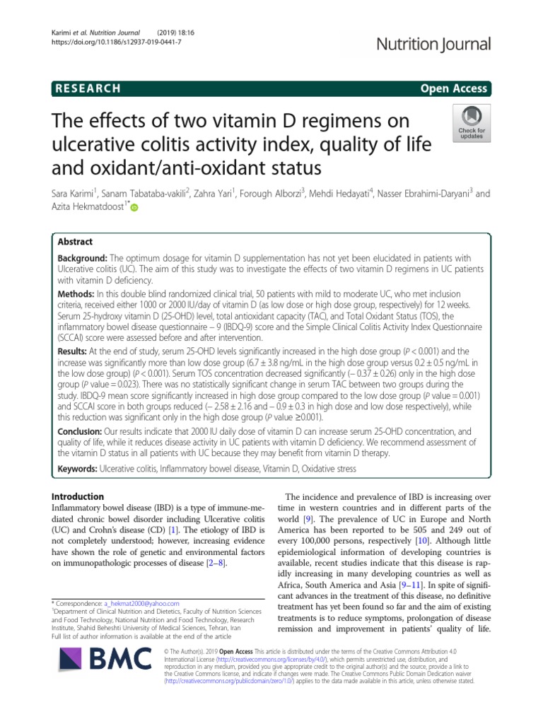 The Effects of Two Vitamin D Regimens On Ulcerative Colitis Activity