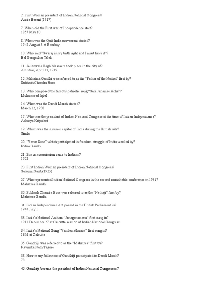 Quiz On India | PDF | Indian Independence Movement | Indian National ...