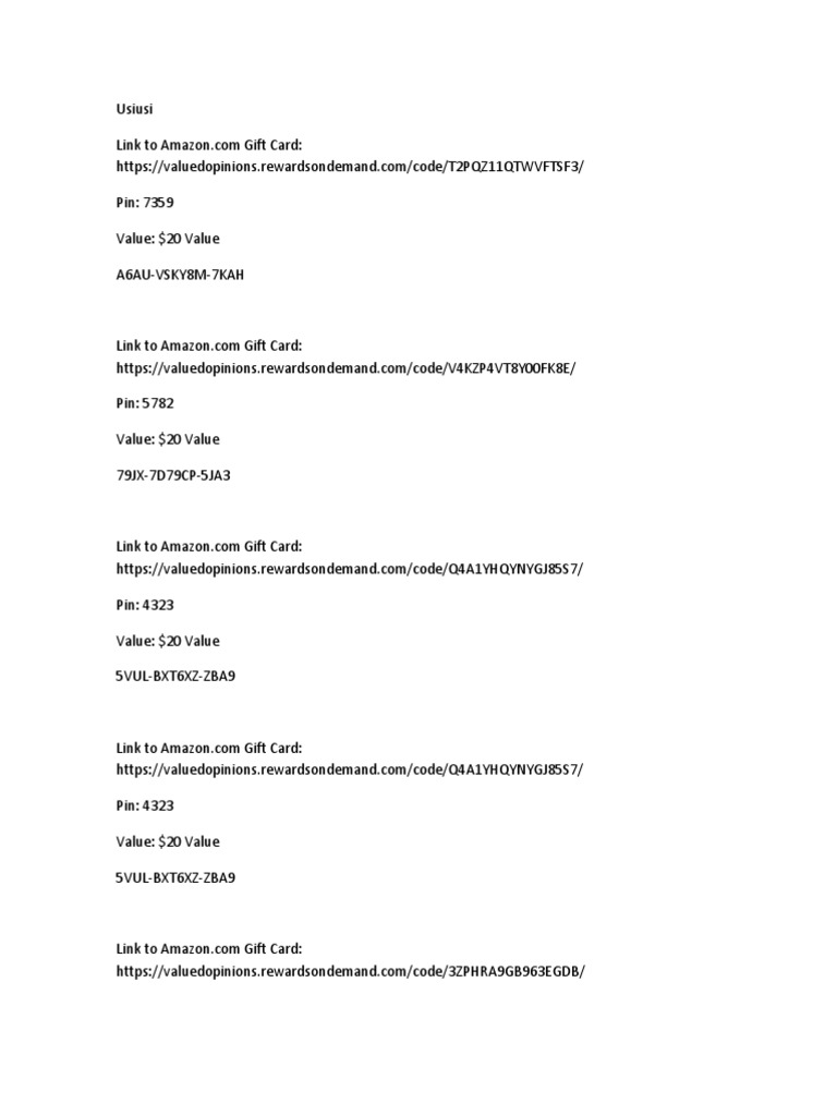 $20 Amazon Gift Card Codes List | PDF | Business