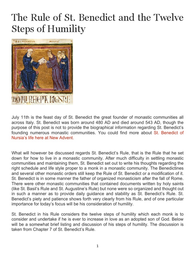 The Rule Of St Benedict And The Twelve Steps Of Humility Humility Monasticism