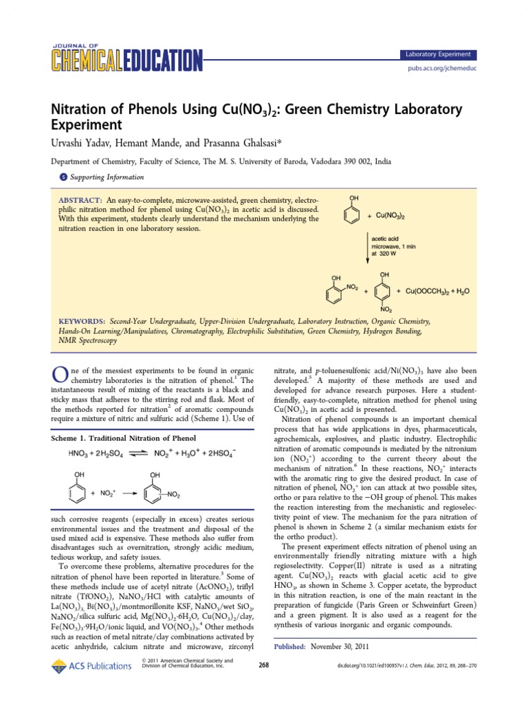 Nitration of Phenols Using Cu (NO3) 2 Green Chemistry Laboratory Thin
