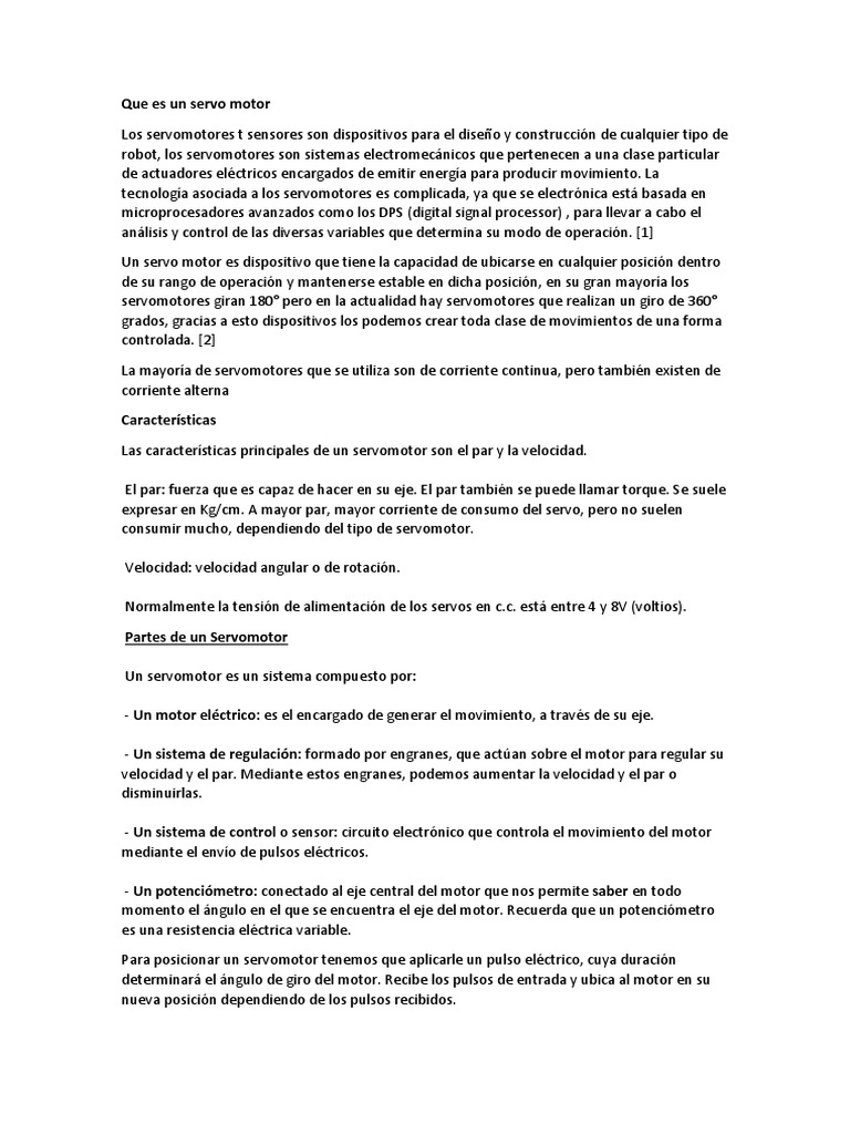 Que Es Un Servo Motor PDF Esfuerzo de torsión Corriente eléctrica