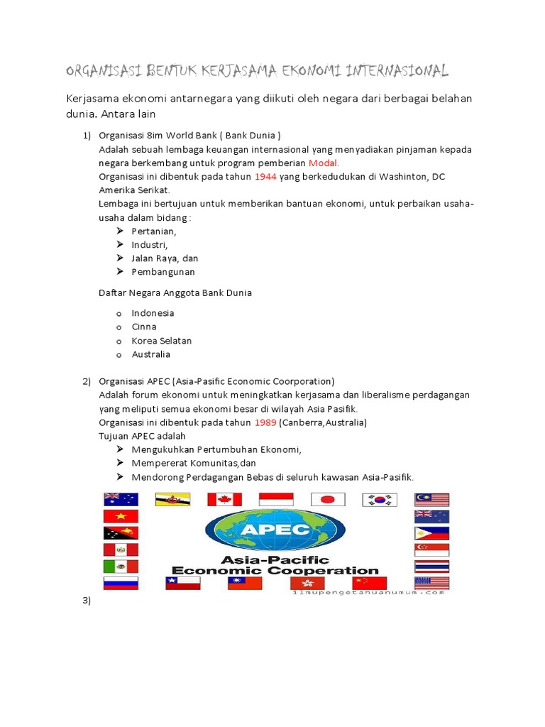 Organisasi Bentuk Kerjasama Ekonomi Internasional Docx