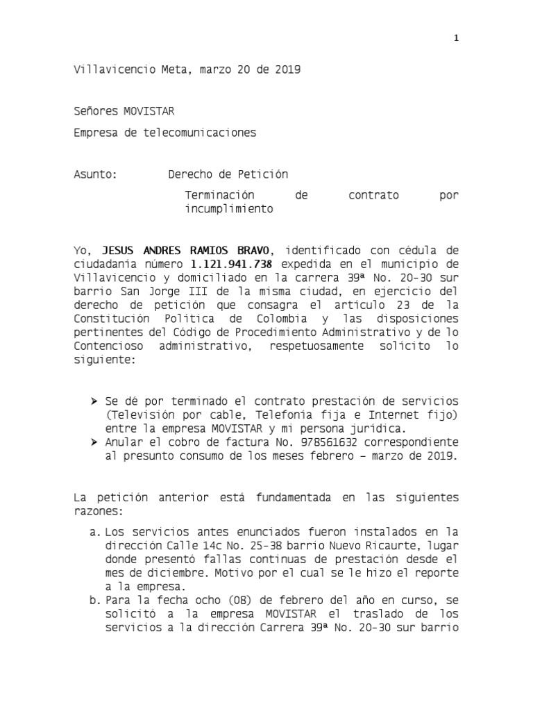 Derecho Peticion Movistar Pdf Peticion Instituciones Sociales