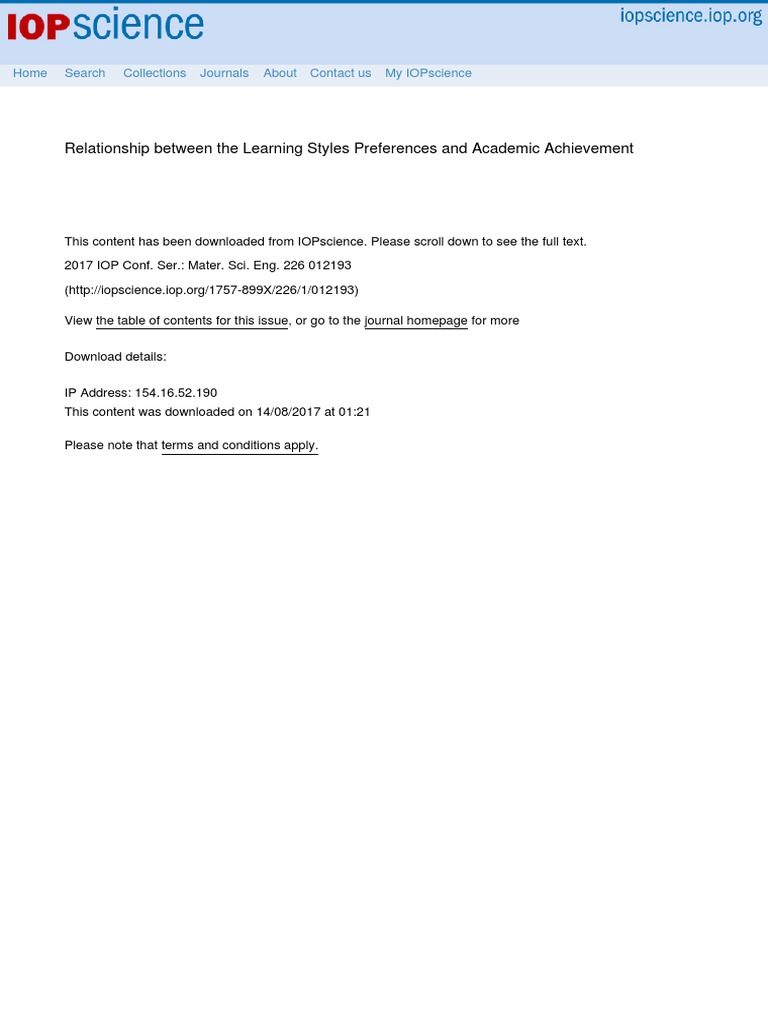 Learning Styles and Academic Success | PDF | Learning Styles | Teachers