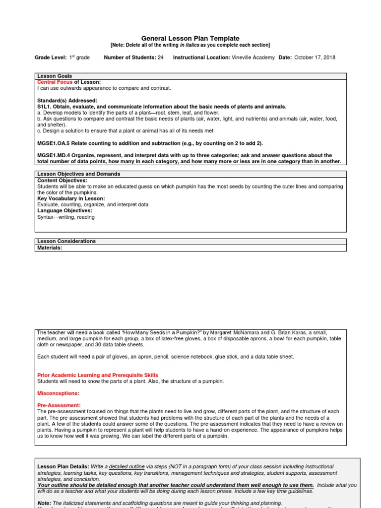 1st grade science lesson plans