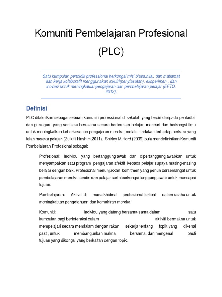 Komuniti Pembelajaran Profesional Pdf