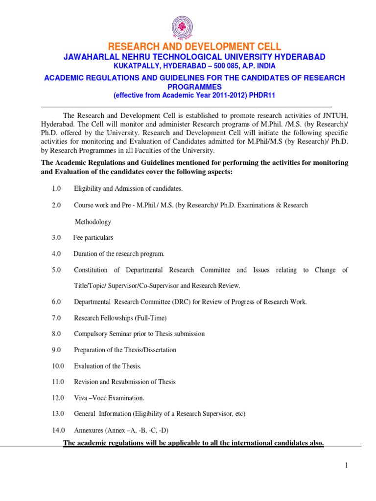 JNTUH Research Program Guidelines | PDF | Thesis | Doctor Of Philosophy
