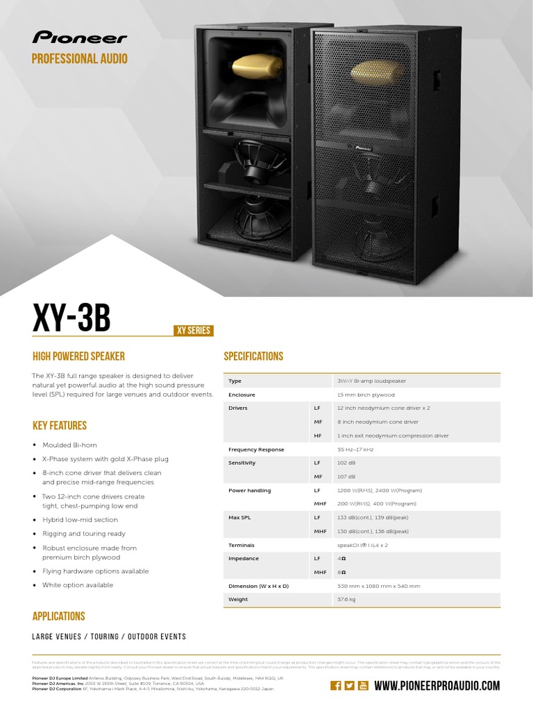 Pioneer Specificationsheet XY3B PDF Loudspeaker Sound Recording