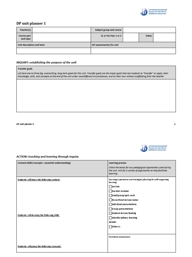 DP Unit Planner Template | PDF | Lecture | Learning