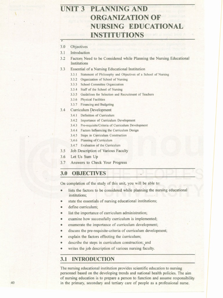 Unit 3 Planning and Organization of Nursing Educational Institutions PDF Curriculum Nursing