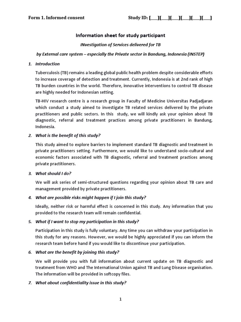 Study 3 - Informed Consent - Instep | PDF | Tuberculosis | Informed Consent