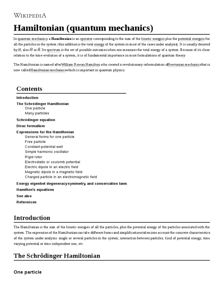 Bra Ket Notation Wiki PDF Hamiltonian (Quantum Mechanics