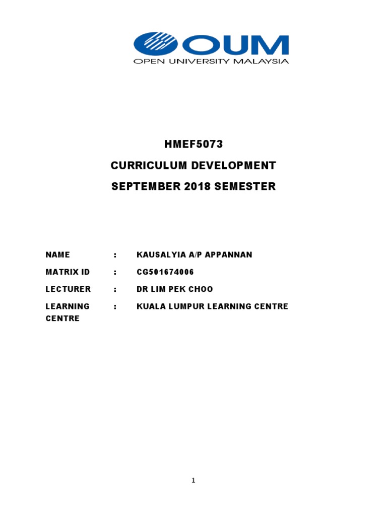 HMEF5073 Curriculum Development September 2018 Semester | PDF ...