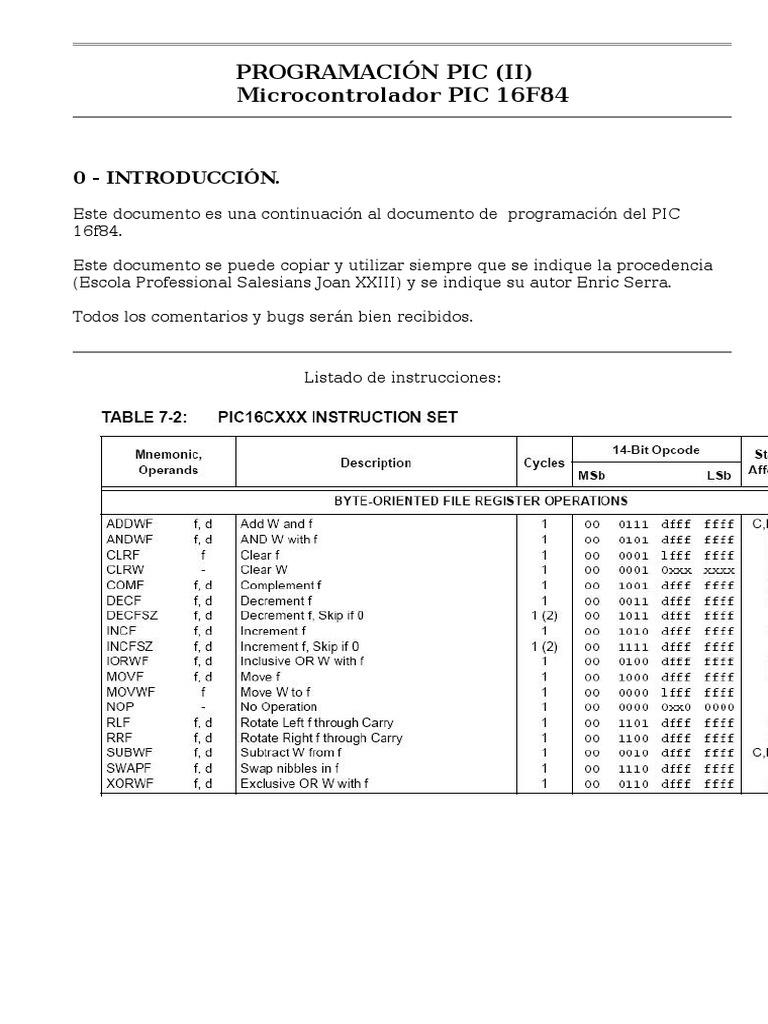 Pic 16F84 | PDF | Microcontrolador | Lenguaje ensamblador