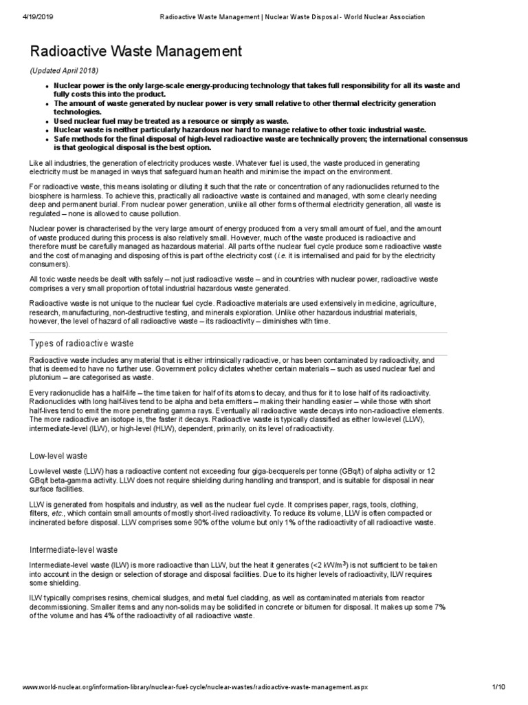 Radioactive Waste Management - Nuclear Waste Disposal - World Nuclear ...