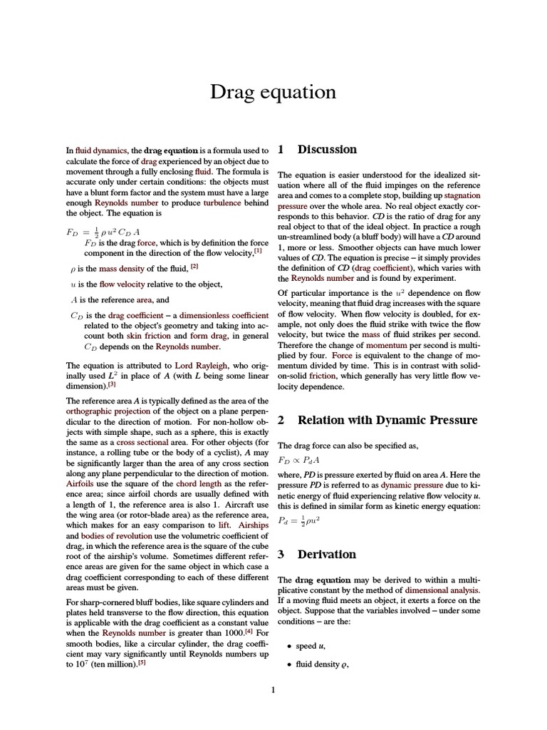Drag Equation PDF Fluid Dynamics Drag (Physics)