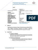 Sílabo 2019-I Planificacion y Control de Obras Civiles