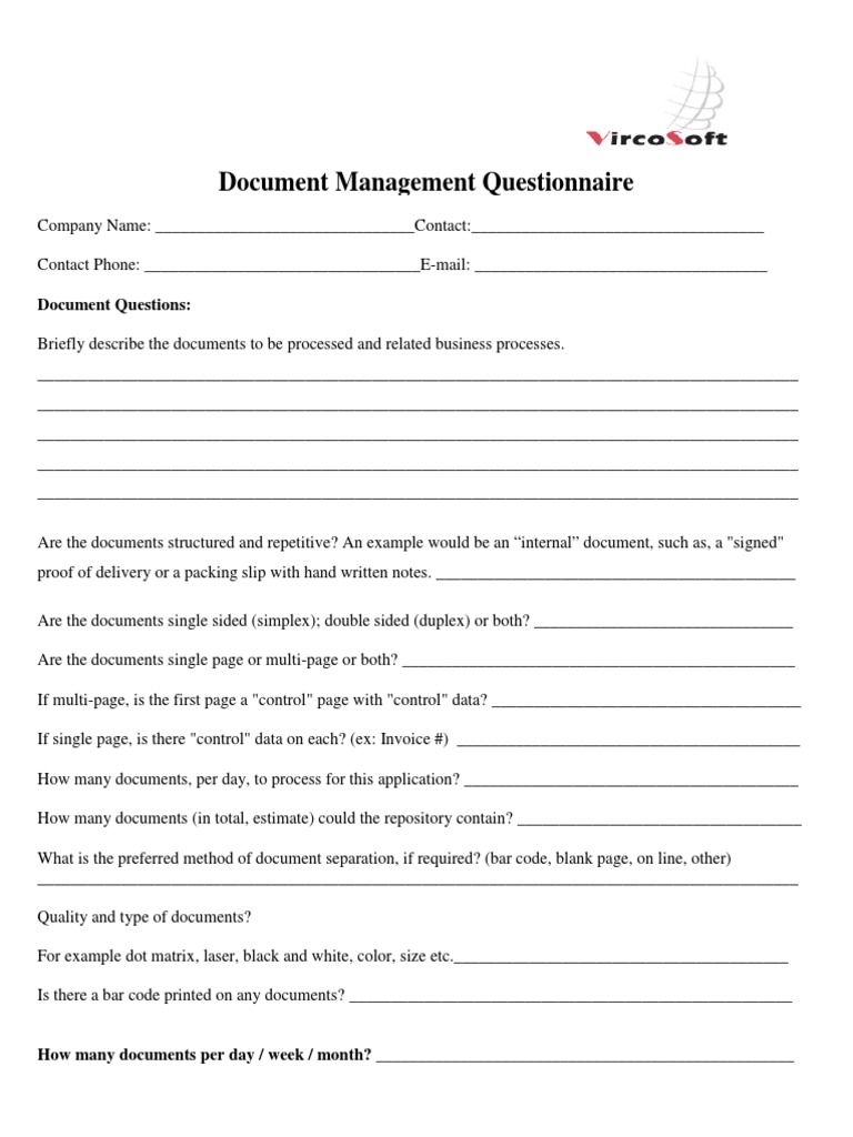 Document Management Questionnaire PDF Databases Microsoft Access