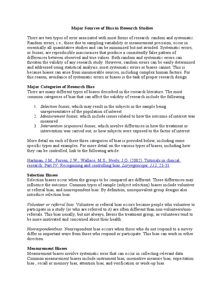 Major Sources of Bias in Research Studies | PDF | Bias | Observational ...